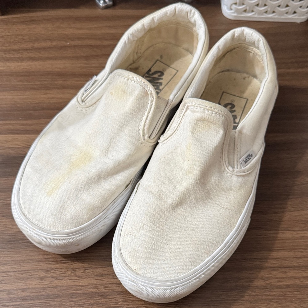 Vans Cream Slip-On Canvas Shoes